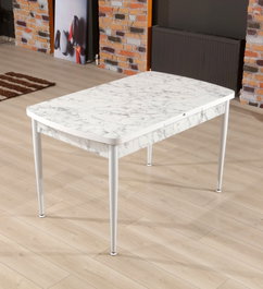 Hanah Home Trend Carrara Mesa de Comedor Extensible Blanco y Gris